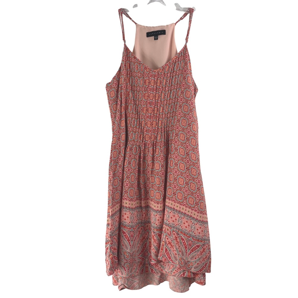 Sanctuary Womens Paisley Geometric Pleated Shift Dress Coral Pink Orange Small